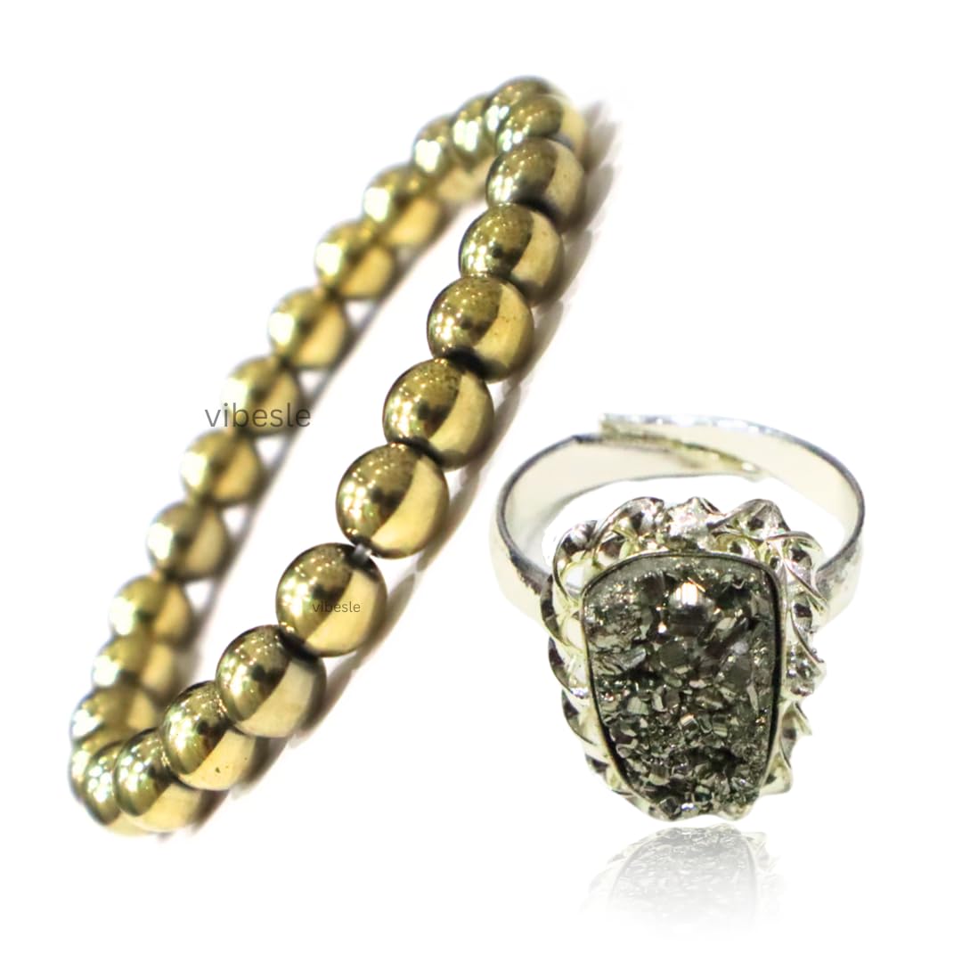 DVISHA Combo Natural Pyrite Ring with Adjustable Size and Pyrite Bracelet - Real Pirate Stone Crystal for Attract Money, Wealth,and Prosperity Will power and Success - Original Ring for Men and Women (B0CLB2C5LM) Amazon Price History, Amazon Price Tracker