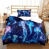 DAFUfbw Medusa Bettwäsche Weich & Bügelfrei Jellyfish Bettbezüge Mit Reißverschluss Kissenbezüge（48 cm X 75 cm） Microfaser Baumwolle Erwachsene Und KinderSingle（135x200cm）