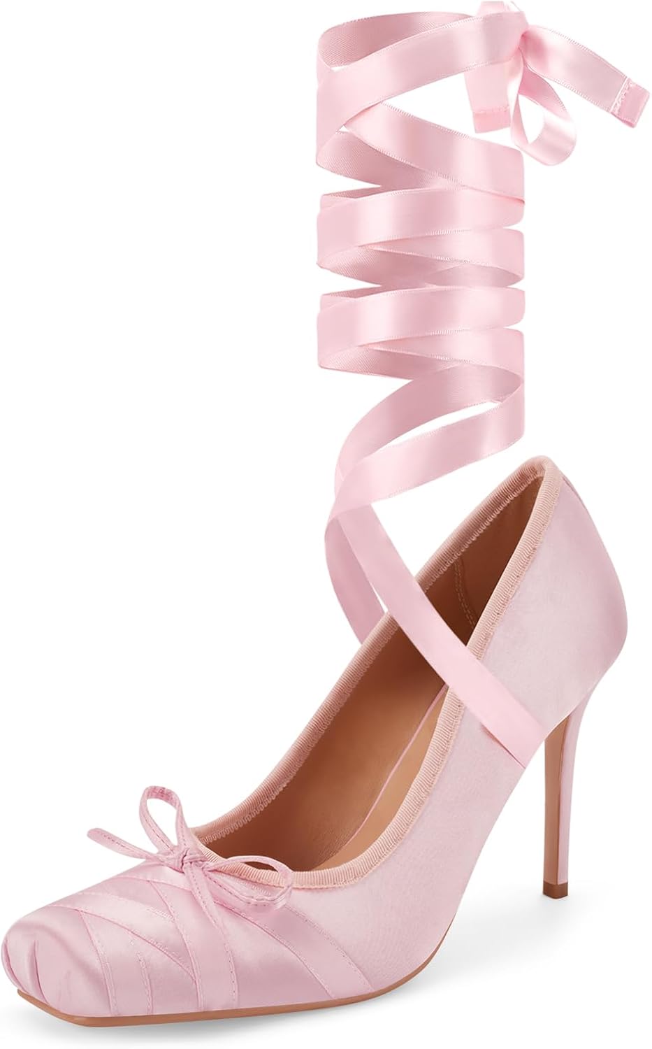 Z.Oufeier Women's Heels - Satin Lace Up Ballerina