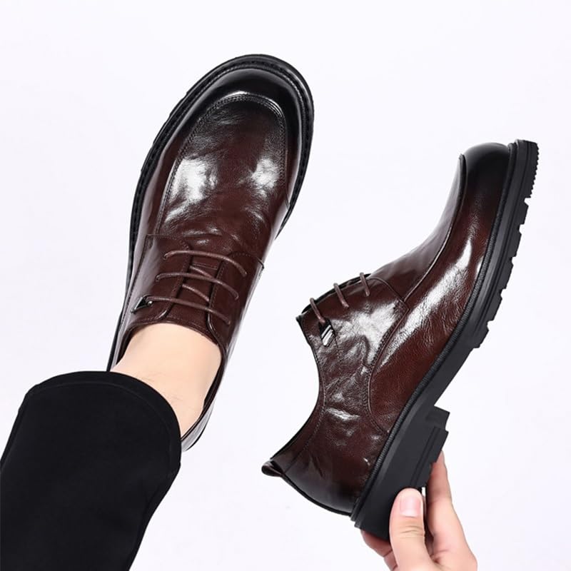 Men's Oxfords Business Dress Shoes Men's Leather Casual Retro Wedding Work Oxford Shoes Fashion Slip-On Round Anti-Slip Mid Chunky Heels Formal Loafers Low Top Work Dress Shoes4