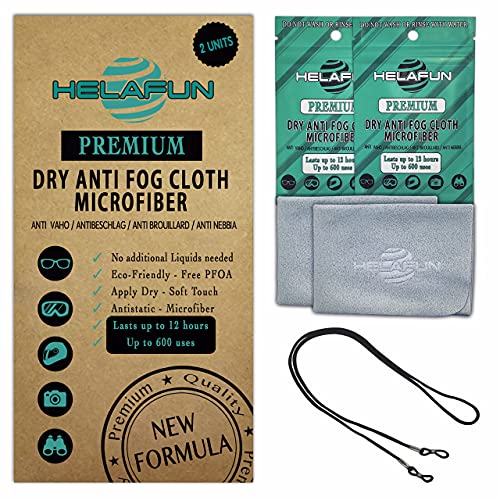 HELAFUN - Gamuza Antivaho Gafas (2 pcs) sin Teflon-Pfoa, 600 usos. Regalo de 1 Cordon para gafas Cover
