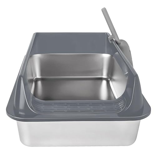 XXL Bandeja de Arena de Acero Inoxidable, Arena para Gatos, Bandeja para Gatos Semi-cerrada