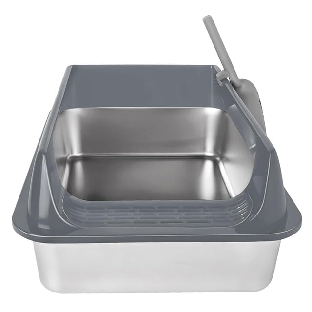 XXL Bandeja de Arena de Acero Inoxidable, Arena para Gatos, Bandeja para Gatos Semi-cerrada