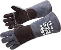Fireplace Gloves Fire Heat Resistant: Dark-Grey 16IN 932? - Fireproof Leather for Fireplace Fire Pit Wood Stove Campfire Furnace BBQ Grill Oven Stick Mig Welding Welder Gear - Birthday Gift XL