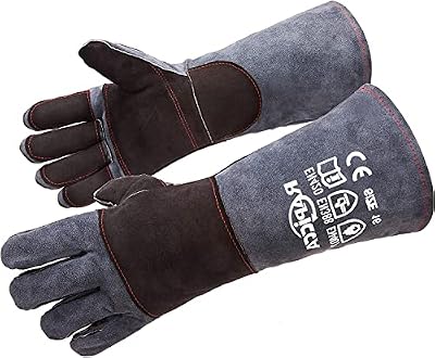 Fireplace Gloves Fire Heat Resistant: Dark-Grey 16IN 932? - Fireproof Leather for Fireplace Fire Pit Wood Stove Campfire Furnace BBQ Grill Oven Stick Mig Welding Welder Gear - Birthday Gift XL