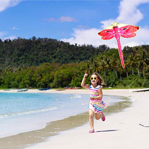 Okyaios Huge Dragonfly Kite Beginner Kite,Beach Games Kites For Kids And Adults Easy To Fly Single Line String With 43" Tail For Outdoor Games And Activities（Pink） #TOP2