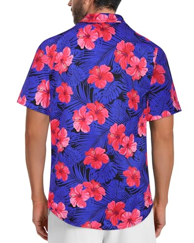 Image of Men Hawaiian Shirt Short Sleeve Summer Beach Button Down Shirts with Pocket