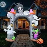 12FT Halloween Inflatable Giant Cemetery Archway with Grim Reaper, Pumpkin and Ghost Spooky Scary Party Blow Up Arch Outdoor Decoration with LED for Graveyard, Garden, Outside Lawn