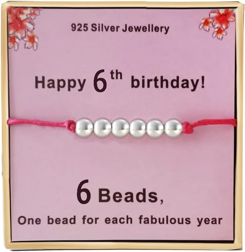 Kenwiv Birthday Gifts for 6th Girls 925 Sterling Silver Beads Bracelet for Young Girls Presents for 6 Years old Girl Jewellery 6 Yr Gift Ideas for Little Girls