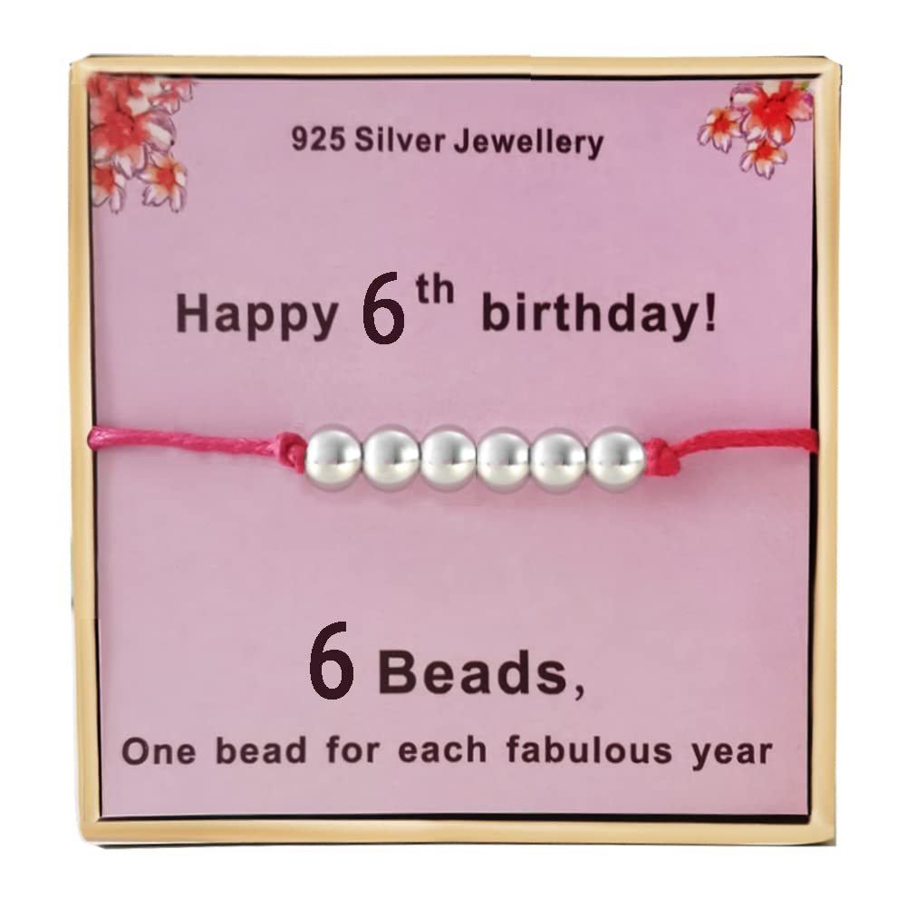 Kenwiv Birthday Gifts for 6th Girls 925 Sterling Silver Beads Bracelet for Young Girls Presents for 6 Years old Girl Jewellery 6 Yr Gift Ideas for Little Girls