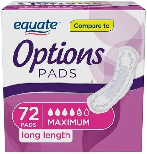 Equate Options Women's Incontinence Pads, Maximum Absorbency, Long Length, 72 Count