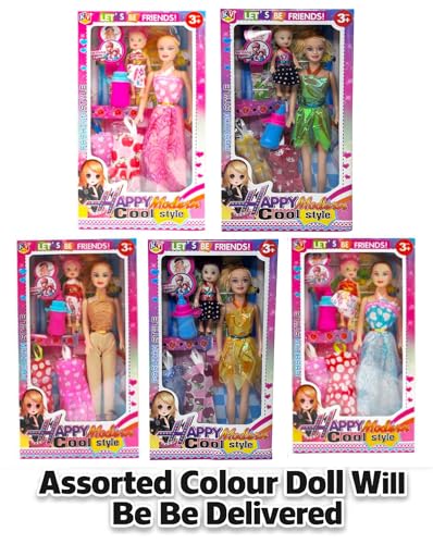 Image of Fashion Girl Doll Set with Baby Doll - Stylish Dolls for Girls | Modern Dress-Up Toy for Girls | Fun Pretend Play Doll Set (C9)