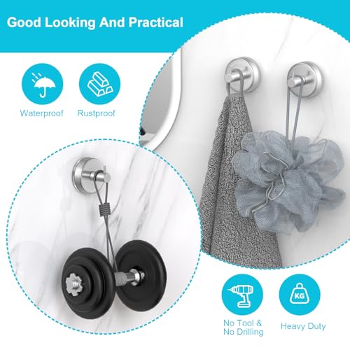 Image of HUFEEOH Suction Cup Hooks for Shower, 4 Pack Removable Towel Holder Wall Hooks for Inside Shower, No Drill Towel Hooks for Bathroom Hanger Wall Mount (Silver)