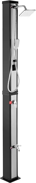 VEVOR Solar Heated Shower, 10.6Gal Outdoor Solar Shower, 7FT Pool Shower Temperature Adjustable, 2-Section w/360 Degree Shower Tap, Handheld Showerhead & Foot Faucet for Backyard, Beach, Poolside Spa