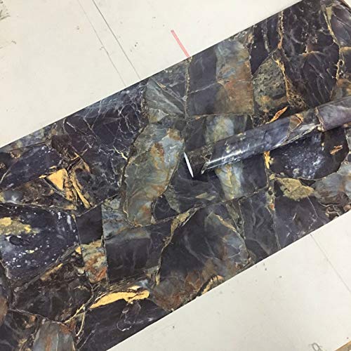Redodeco Blue Stone Marble Adhesive Paper Gloss Granite Vinyl Wrap Kitchen Countertop Peel Stick Wallpaper Funiture Paper Decal 15.8Inch By 79Inch #TOP4