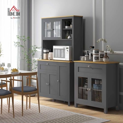 HOMCOM Alacena de Cocina Alta, Mueble Auxiliar de Cocina, con 5 Puertas, Estante Ajustable, Cajón, Encimera Abierta de Microondas, Orificio para Cable, 100x40x180 cm, para Comedor, Salón, Gris - imagen 2