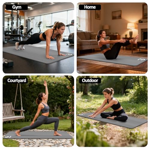 Gruper Thick Yoga Mat Non Slip, Large Size 72" L x 32" W x 0.6" TH, Premium Exercise & Fitness Mat with Carrying Strap and Bag, Workout Mats for Home (Grey, 0.6 * 32 * 72 Inches) by Gruper - Image 7