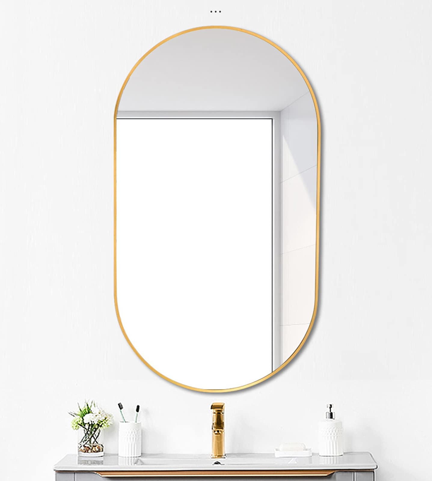 Specchio Ovale 40 x 60/70 cm, specchi a Parete Muro Orizzontale o Verticale per Il Bagno, Camera da Letto, Soggiorno Metallic,40x70cm