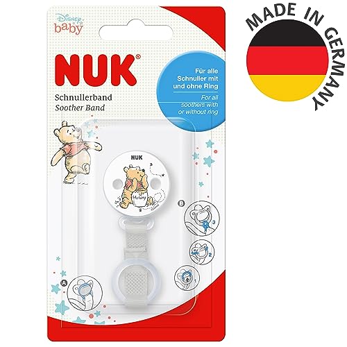 NUK Disney Winnie Puuh Schnullerband & Clip | Für alle Schnuller mit und ohne Ring | Robust und Bruchsicher | 1 Stück