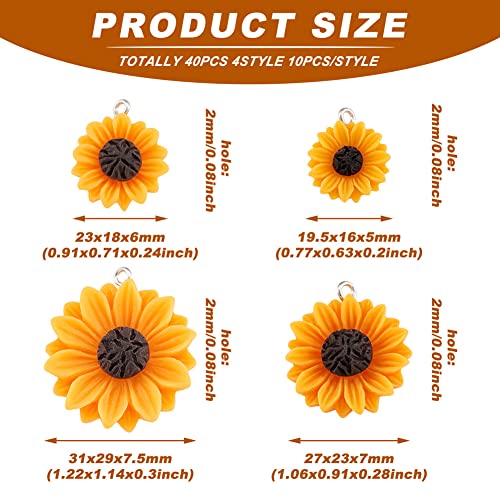 Cheriswelry 40Pcs Orange Sunflower Resin Charm Flat Back Daisy Flower Dangle Charms Beads with Loop for DIY Jewellery Making - Image 2
