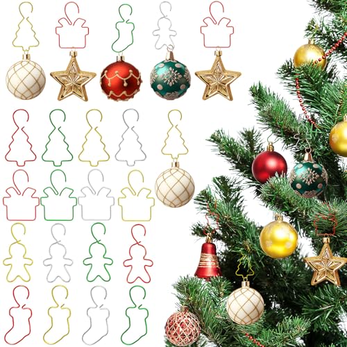 JULBEAR 120 Pcs Christmas Decorative Ornament Hooks Ornament Bendable Metal Wire Hanging Hooks Tree Present Stocking Gingerbread Man Hooks for Xmas Tree Garland Holiday Home Decor