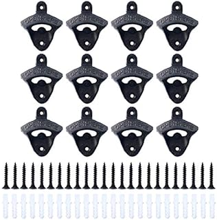 DasMarine 12pack Cast Iron Wall Mount Bottle Openers, Mounting Hardware Included, Vintage Rustic Bar(Wood Block is not Included)