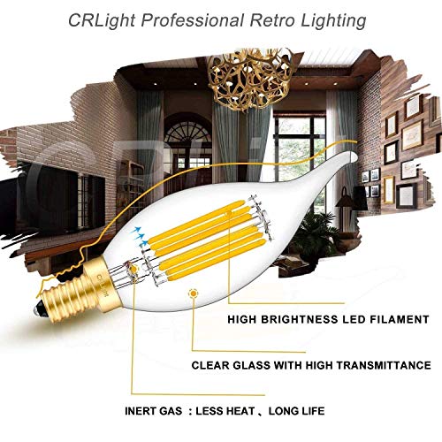 6W Led Candelabra Bulb 3000K Soft White, 70W Equivalent 700Lm, E12 Base Dimmable Led Chandelier Light Bulbs, Antique Edison Style Ca11 Candle Flame Tip Clear Glass Chandelier Light Bulbs, 8 Pack #TOP1