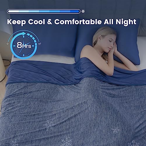 Syalife Cooling Blanket For Hot Sleepers, Summer Blanket With Japanese Q-Max>0.5 Arc-Chill Cooling Fiber, All Season Reversible Dual Side Lightweight Cotton Blanket (Navy Blue,90"X 90") #TOP1