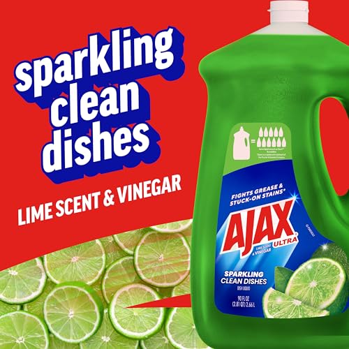 Image of Ajax Ultra Liquid Dish Soap Vinegar and Lime Scent, Sparkling Clean Dishes, 90 fl oz Bottle