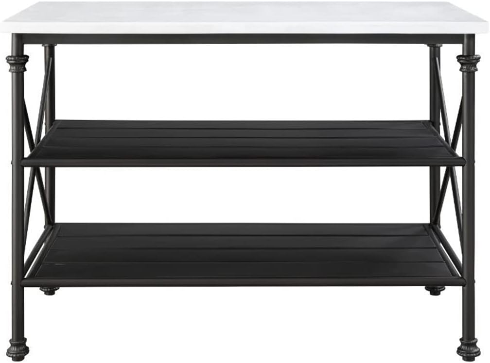 Simple Relax 2 Open Shelves Kitchen Island with Marble Top in White and Gray