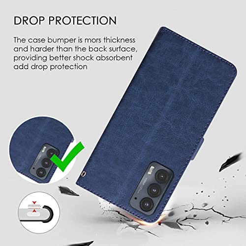 Image of Flip Cover Back Case for Motorola Edge 20 | Premium Leather Finish | Inbuilt Pockets & Stand | Flip Cover Back Case for Motorola Edge 20 (Blue)