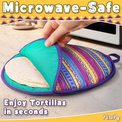 Tortilla Warmer Pouch (Multicolor, 12 Inch), Microwavable Fabric Tortilla Heater Pouch to Keep Tortillas Soft & Warm, Insulated Heat Keeper for Flour & Corn Shells, Ideal for Tacos & More by PixiPy by PixiPy - Image 4