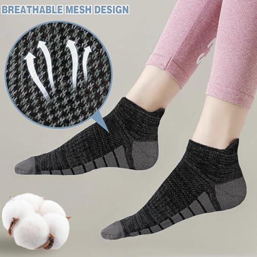 6 Pairs Ankle No Show Running Hiking Athletic Socks for Men Women Sport Cushioned Black Grey Socks3