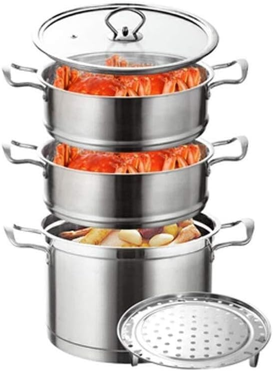 Marmite cuiseur vapeur 3 couches 28 cm pour cuisson induction et gaz