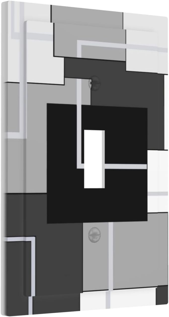 Modern Mid Century Aesthetics Abstract Geometric Black and White Grey Gray 1 Gang Single Toggle Electrical Outlet Light Switch Wall Plate Receptacle Face Plate Cover Decorative One Device Switchplate image 2