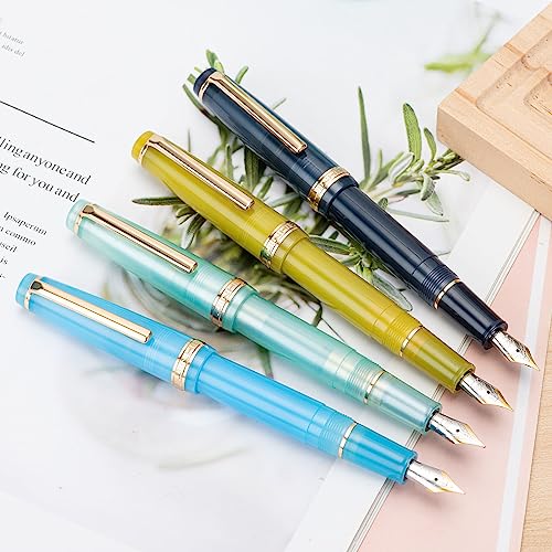 Jinhao 82 Acrylic Fountain Pen, Iridium Fine Nib With Ink Converter, Transparent Mustard Yellow Classic Design Smooth Writing Pen (Gold Trim) #TOP2