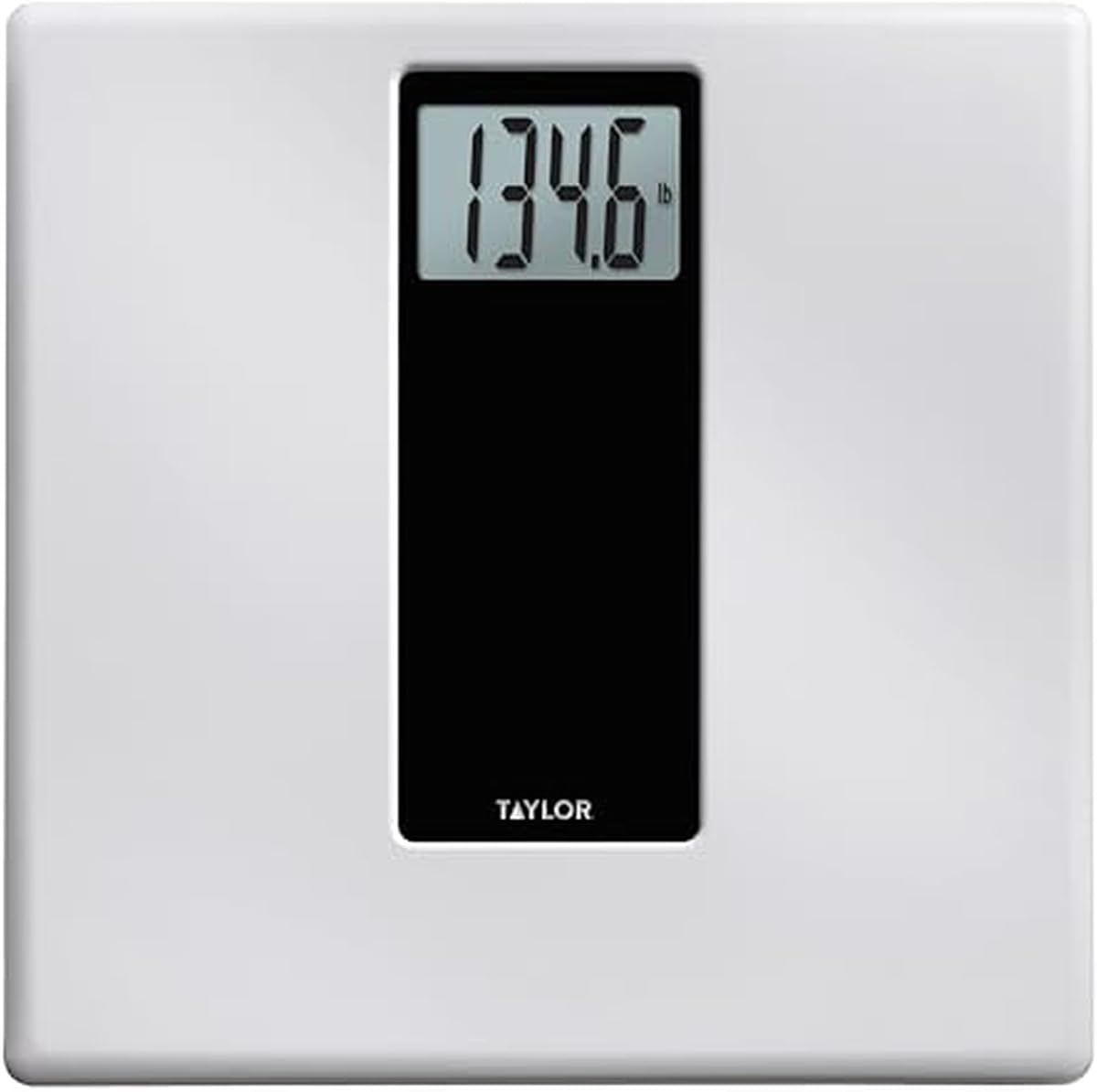Digital Bathroom Scale for Body Weight, 400 lb Capacity, Large 12-Inch White and Black Tempered Glass Platform, Precise 0.2 lb Increments