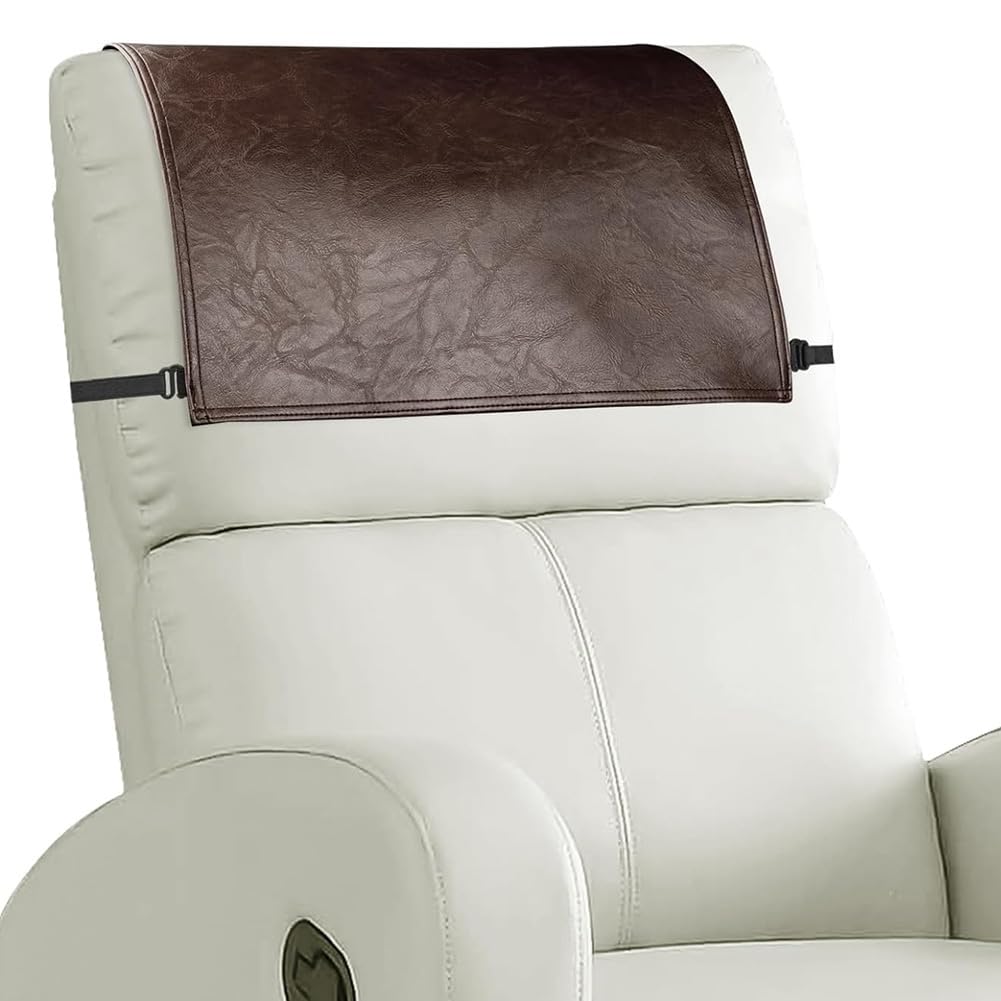 MOLERRI Headrest Cover for Recliner Chair Recliner Headrest Protector Faux Leather Headrest Cover with Elastic Straps Brown