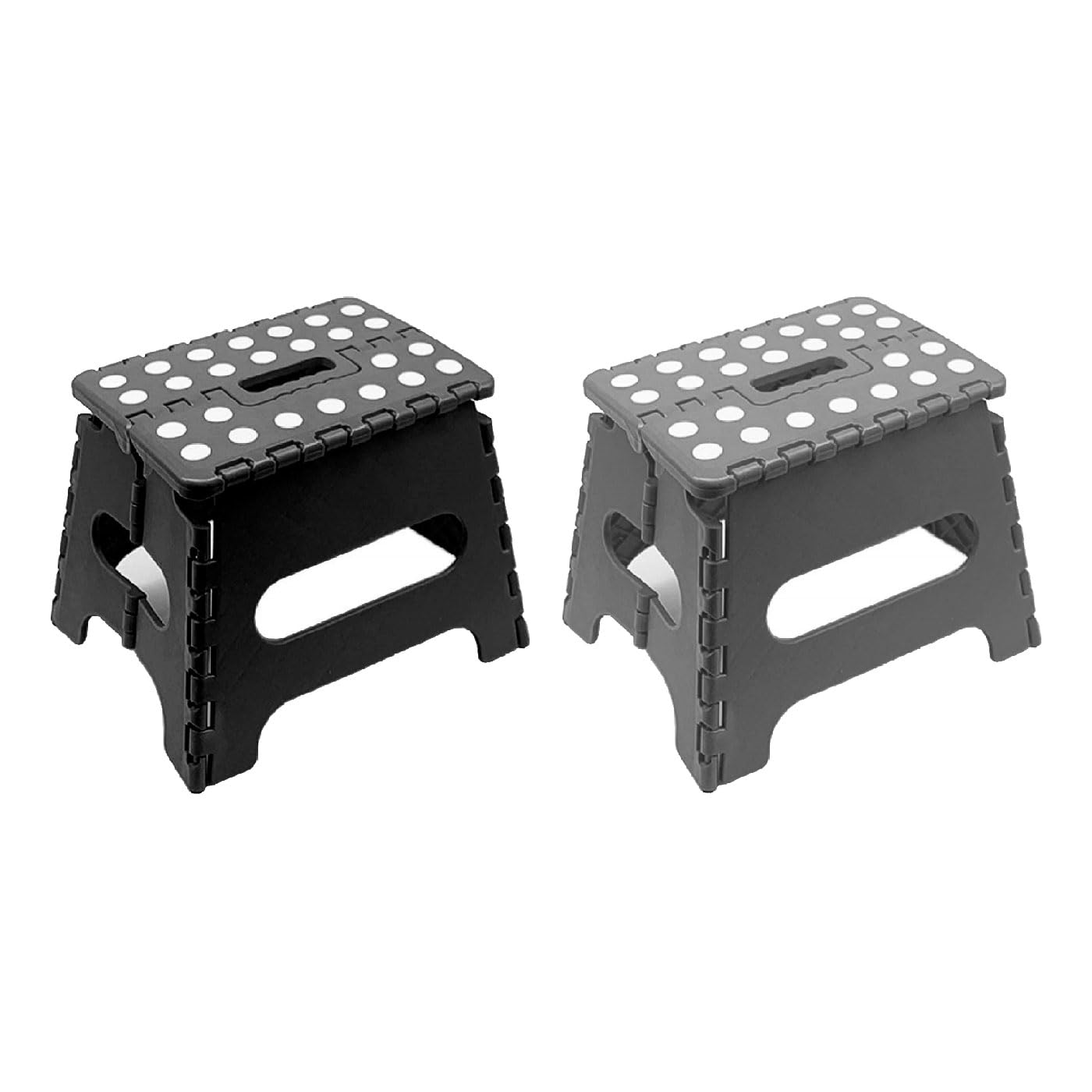 AC - Pack de 2 Taburete Plegable - Fabricado en PVC - Multiusos de plástico Resistente y Duradero. Ideal para escuelas, guarderías u hogar. - 21 x 17 x 18 cm - Negro y Gris