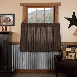 VHC Brands Kettle Grove, Plaid L36xW36, Tier Scalloped Set of 2, Black VHC Brands Kettle Grove Plaid L36xW36 Tier Scalloped Set of 2 Black