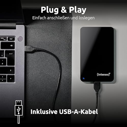 Intenso 2,5\ Portable Hard Drive 1TB - Externe Festplatte mit Super Speed USB 3.2 Gen 1x1 – Schneller Speicher im kompakten Design, 5400 U/min, 8 MB Cache, Plug & Play, Certified refurbished, schwarz