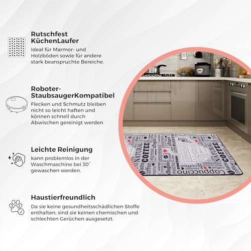 Tapis de cuisine antidérapant en gel gris motif macchiato lavable 60x200 cm - 8