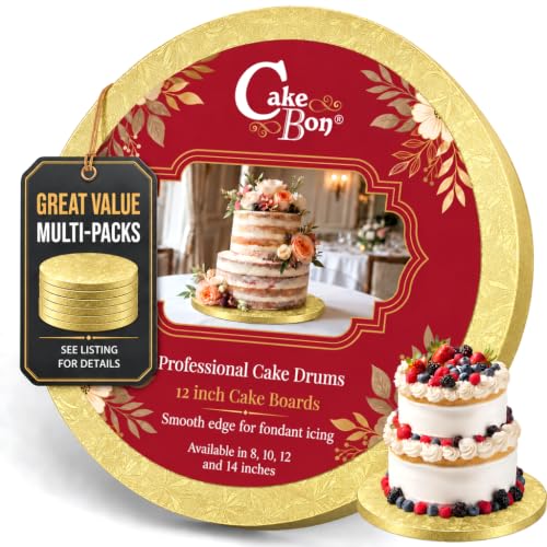 Cakebon Cake Boards 12" Gold Round Cake Drums 1/2" Thick Smooth Edge 1Pack