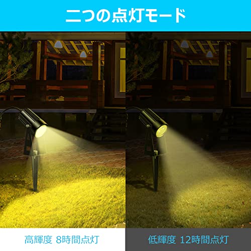 Pendoo ガーデンライト ソーラーライト 埋め込み/壁掛け 3.7V 3600mAh大容量 電球色 自動点灯/消灯 2灯 led 照明 IP65防水 おしゃれ ソーラーライト屋外 明るい スポットライト ソーラー 太陽光 防塵 光度センサー 庭 玄関 車道 歩道 景観 ライトアップ 防犯 5枚目