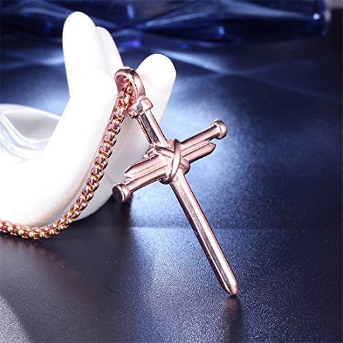 Hijones Unisex's Stainless Steel Nail Cross Charm Pendant Necklace Chain Polished Rose Gold #TOP2