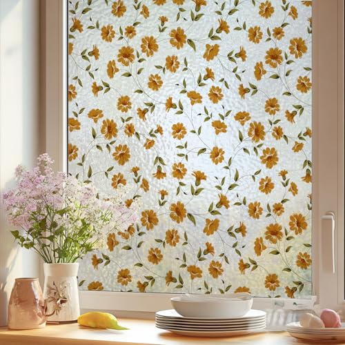 Película de privacidad para ventana con flores amarillas 17x40 in miniatura 1