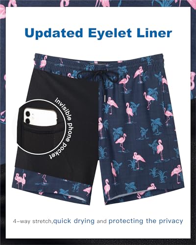 Image of SURF CUZ Mens Swim Trunks with Compression Liner Swim Shorts 7 inch Swimming Trunks Stretch 7 Inch Swim Suits Quick Dry