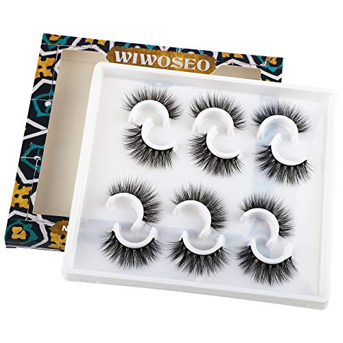 Wiwoseo False Eyelashes Faux Mink Lashes 18MM Long Dramatic Fluffy Cross Lashes 6 Pairs Pack