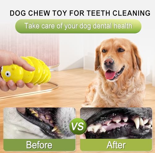 Encuryna Hundespielzeug Unzerstörbar für Aggressives Kauen, Quietschendes Interaktives Hunde Spielzeug, Tough Durable Quietschen Hunde Kauspielzeug für Mittelgroße große Rasse (Gelb)