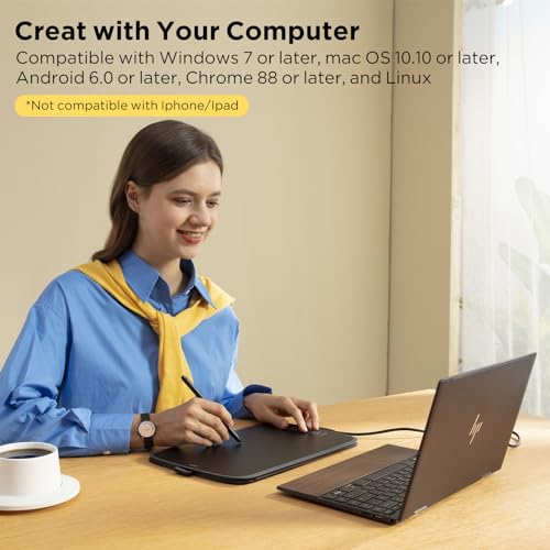 Ugee M808 Tablet graficzny 10x6,25 cala z 8 klawiszami skrótu, rysik nowej generacji z 8192 poziomami, tablet rysunek z interfejsem USB-C kompatybilny z Windows/Mac/Android
